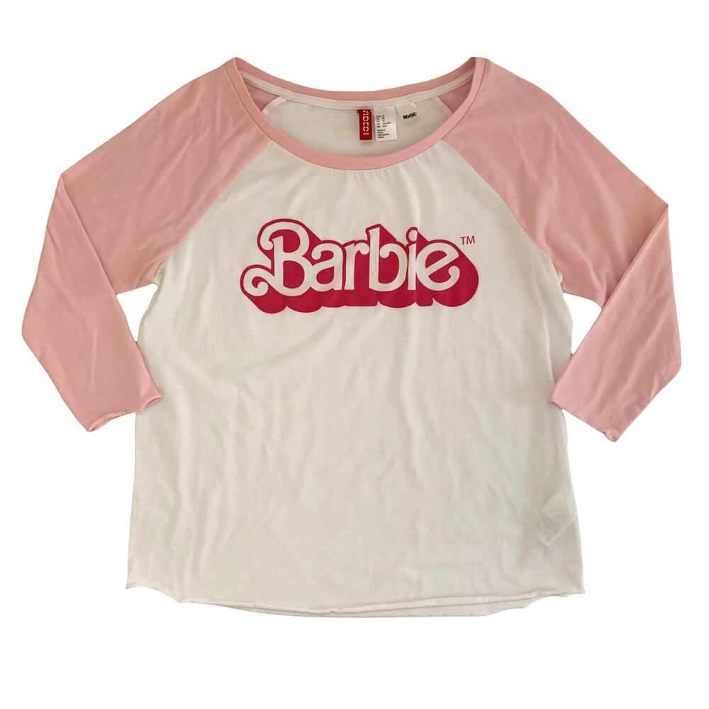 DIVIDED White and Pink Barbie Graphic 3/4 Sleeve Shirt XS